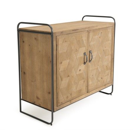 HELENA Buffet 2 Doors Fir Wood Marquetry Metal Legs