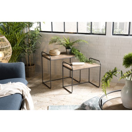 Set de 2 tables d'appoint gigognes HELENA - Sapin marqueté