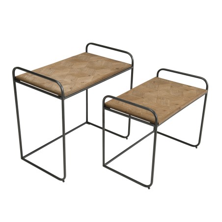 HELENA Set of 2 Nested Side Tables - Fir Wood Rectangular Tops