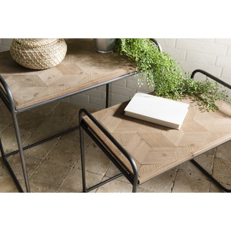 HELENA Set of 2 Nested Side Tables - Fir Wood Rectangular Tops