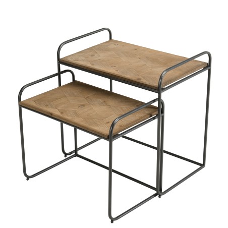 HELENA Set of 2 Nested Side Tables - Fir Wood Rectangular Tops
