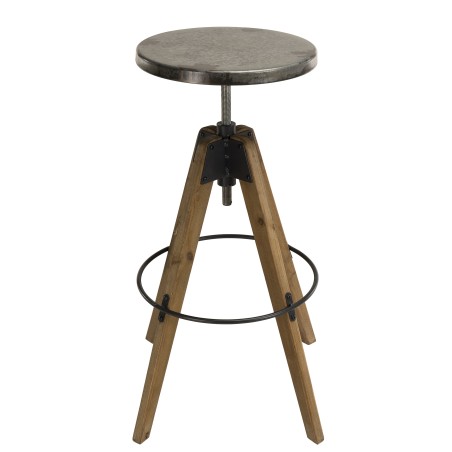HELENA Bar Stool - Round Seat Aged Zinc Fir Wood Legs