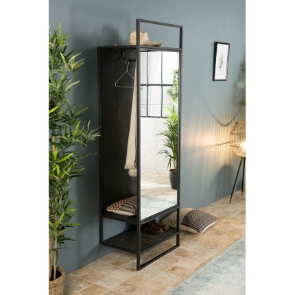 Meuble d'entrée HELENA noir avec porte-manteaux et miroir