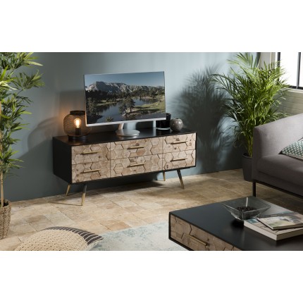 DORRIE - Black TV Stand with 6 Drawers, Scandi-Style