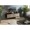 Meuble TV DORRIE noir 6 tiroirs scandi bois Sapin marqueté