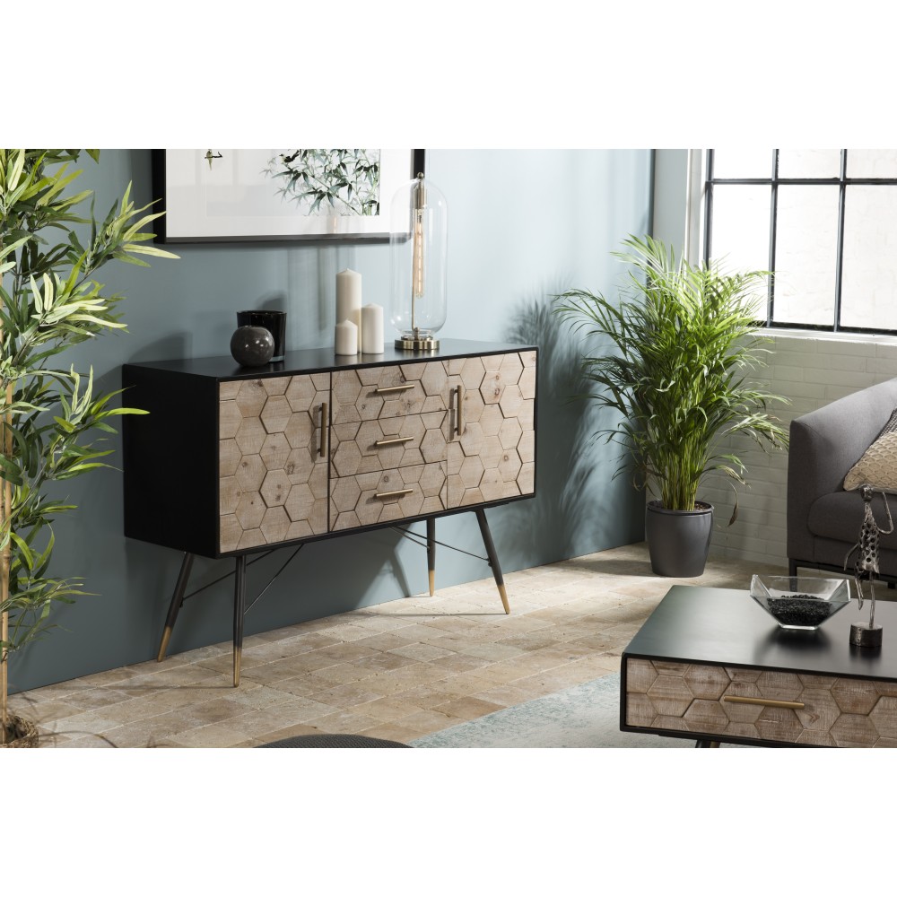 Buffet DORRIE noir 2 portes 3 tiroirs Buffet DORRIE noir 2 portes 3 tiroirs
