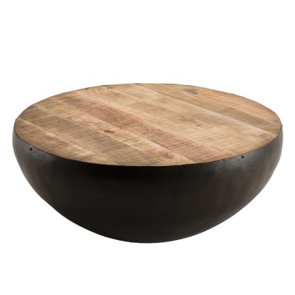 ROMAIN Round Black Coffee Table 68x68cm Mango Wood and Black Metal