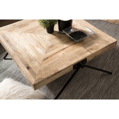 ROMAIN Square Mango Wood Coffee Table with Black Metal Legs