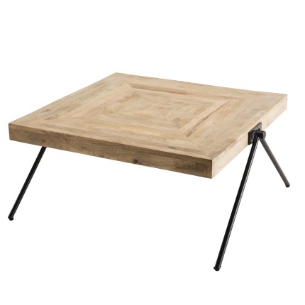 Table basse carrée ROMAIN bois Manguier pieds métal COMPAS