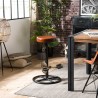 Tabouret de bar industriel ROMAIN - Cuir marron et métal noir
