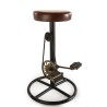 Tabouret de bar industriel ROMAIN - Cuir marron et métal noir