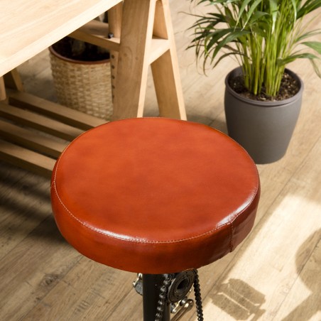 ROMAIN Industrial Bar Stool - Brown Leather & Black Metal