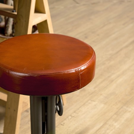 ROMAIN Industrial Leather Stool Brown Adjustable Height