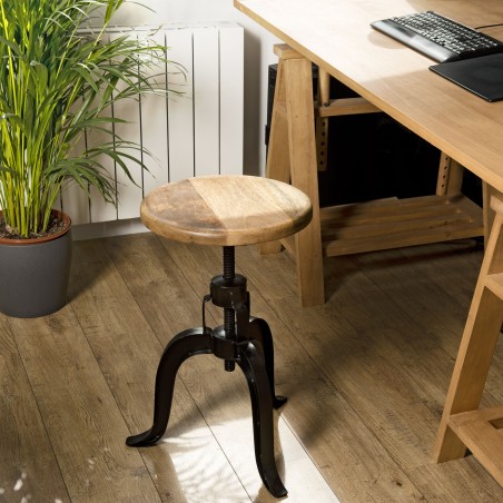 Tabouret industriel ROMAIN en bois de manguier