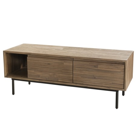 ARTURO TV Stand - Acacia Wood 2 Folding Doors 1 Shelf 1 Niche Metal Legs