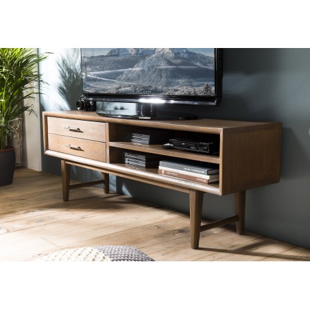 Meuble TV LARA - Bois Mindi Marron 2 tiroirs 2 niches
