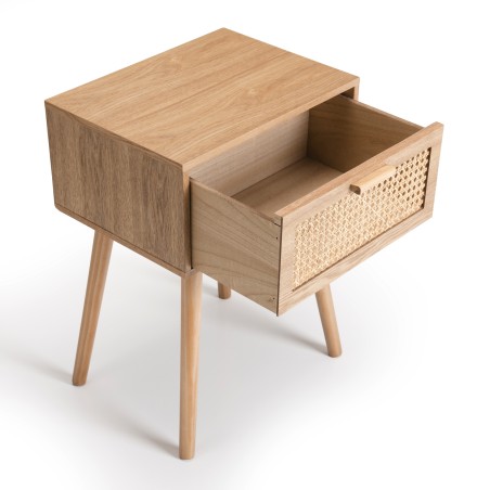Rodrigo Natural-Coloured Bedside Table with 1 Drawer and Cane Finish
