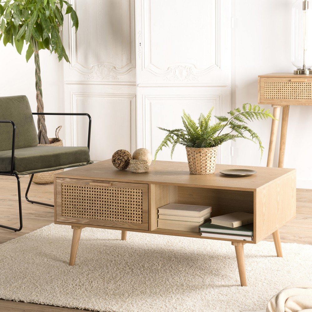 Rodrigo Natural-Coloured Coffee Table with 2 Drawers and 1 Niche Rodrigo Natural-Coloured Coffee Table with 2 Drawers and 1 Niche