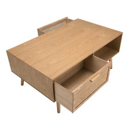Table basse RODRIGO bois cannage 2 tiroirs 1 niche