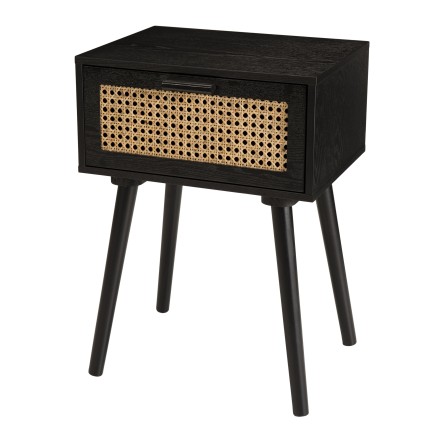 Chevet ANGELO - Bois noir 1 tiroir cannage
