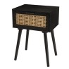 ANGELO Black Wooden Bedside Table with 1 Drawer and Cane Finish