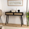ANGELO Black Wooden Console Table with 2 Drawers and Cane Finish