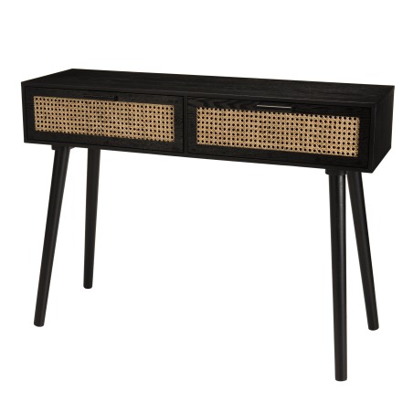 ANGELO Black Wooden Console Table with 2 Drawers and Cane Finish