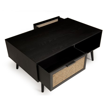 ANGELO Black Wooden Coffee Table with Drawers and Cane Finish