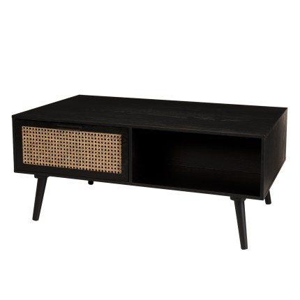 ANGELO Black Wooden Coffee Table with Drawers and Cane Finish