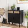 Buffet ANGELO - Bois noir 2 tiroirs cannage
