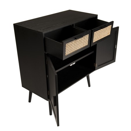 Buffet ANGELO - Bois noir 2 tiroirs cannage