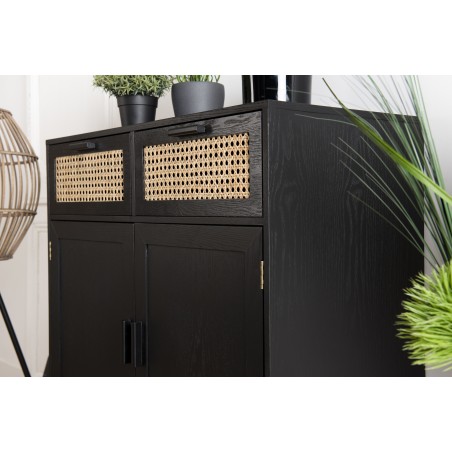ANGELO Black Wooden Sideboard with Drawers & Doors