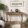 DORIA Black Metal Console Table with 3 Drawers and Natural Cane Finish