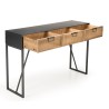 DORIA Black Metal Console Table with 3 Drawers and Natural Cane Finish