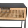DORIA - Black Metal Bedside Table with Natural Cane Drawer