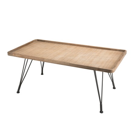 DORIA - Rectangular Coffee Table Natural Cane Top Black Metal Legs