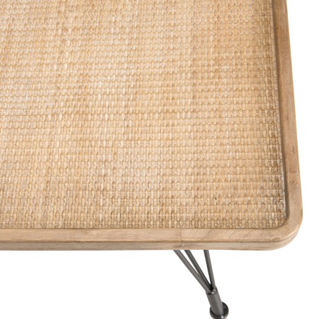 DORIA - Rectangular Coffee Table Natural Cane Top Black Metal Legs