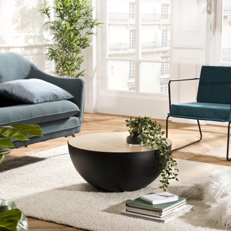 Table basse coque TOD 70x70cm métal bois clair