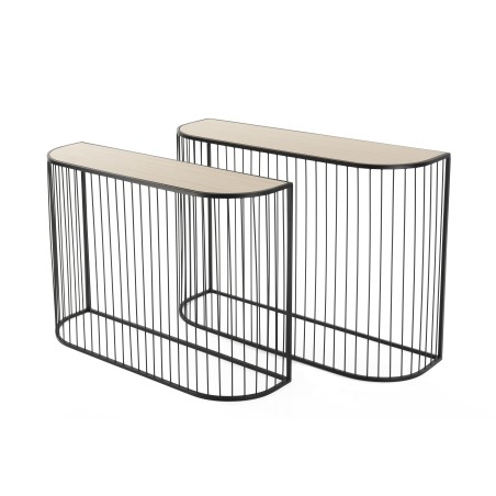 TOD - Set of 2 Consoles Black Metal Light Wood