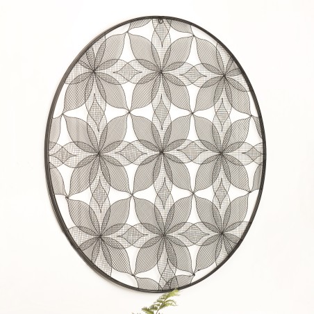 TOD - Round Wall Decoration 90x90cm Black Metal Flowers