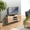 ALINE TV Stand - 2 Shelves, 2 Doors, Jute Fabric, Gold Metal Legs