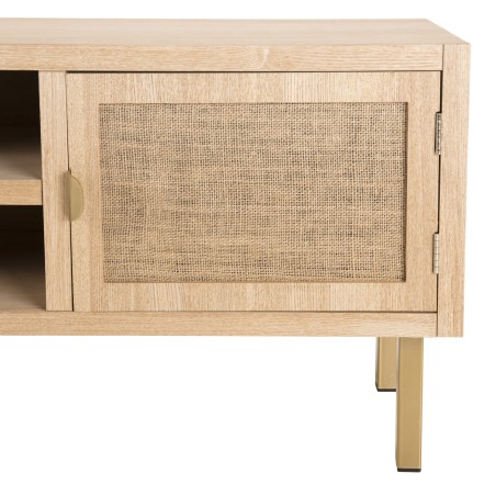 ALINE TV Stand - 2 Shelves, 2 Doors, Jute Fabric, Gold Metal Legs