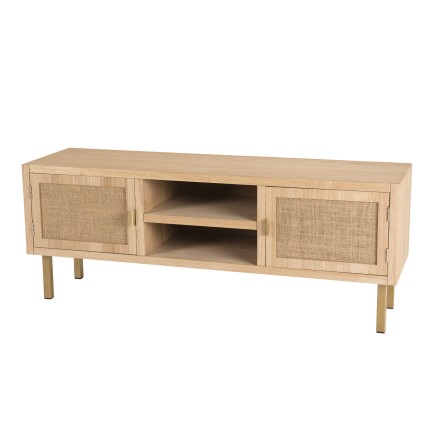 Meuble TV ALINE- Bois clair et toile de jute