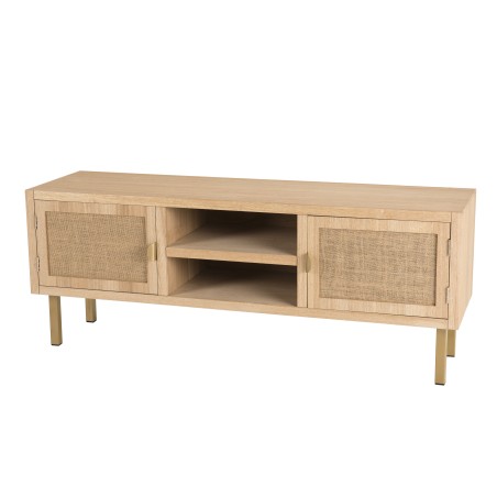 Meuble TV LAURA - Bois clair et toile de jute