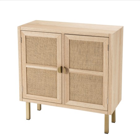 LAURA Sideboard - 2 Doors Jute Fabric Gold Metal Legs