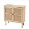 ALINE Sideboard - 2 Doors Jute Fabric Gold Metal Legs