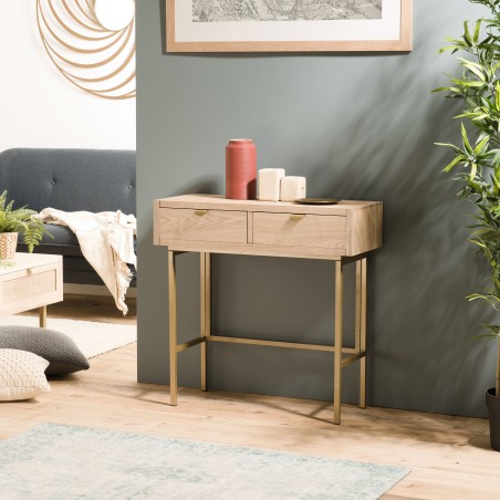 LAURA Console Table with 2 Drawers and Gold Metal Legs