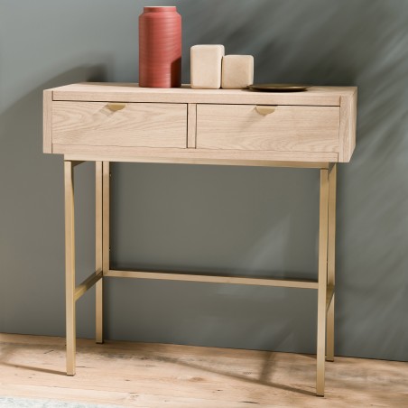 Console LAURA 2 tiroirs pieds métal doré
