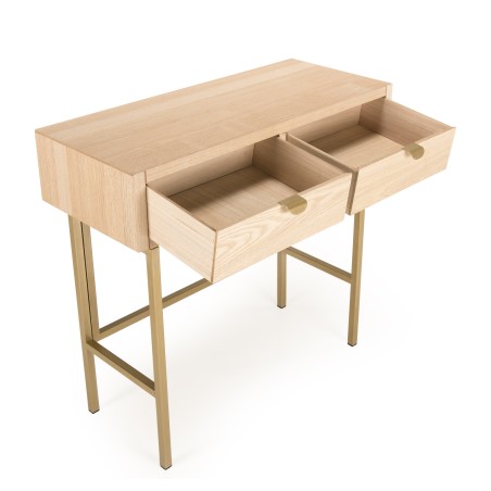 Console LAURA 2 tiroirs pieds métal doré