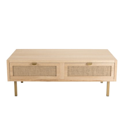 Table basse LAURA - Toile de jute et métal doré